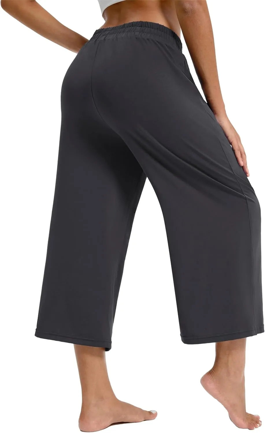 Maxbee Wide Leg Capri Pants for Women Loose Yoga Pants Drawstring Comfy Lounge Sweatpants with Pockets