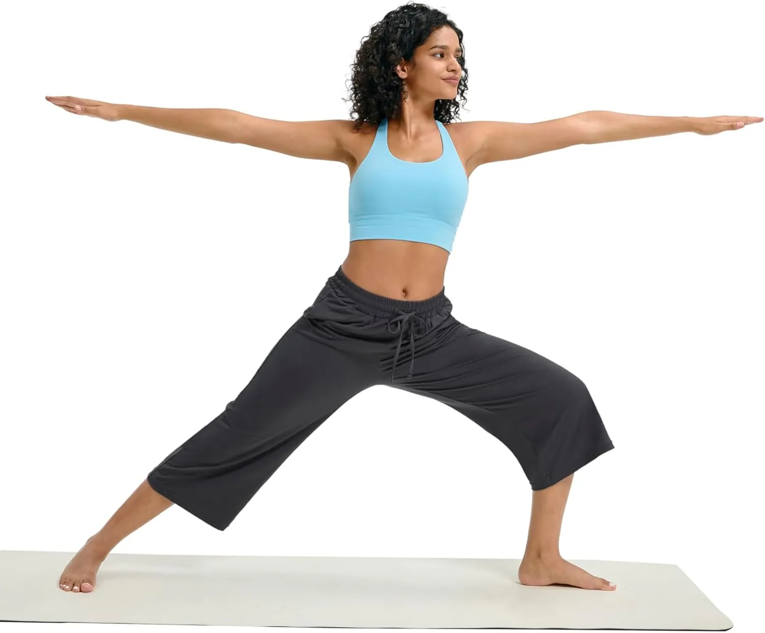 Maxbee Wide Leg Capri Pants for Women Loose Yoga Pants Drawstring Comfy Lounge Sweatpants with Pockets