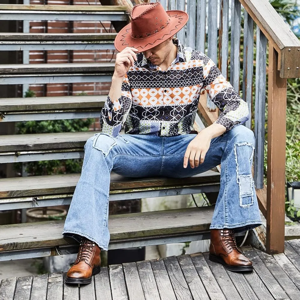 Mens Bell Bottom Jeans 70s Outfits for Men,Mens Bell Bottoms Disco Pants Bell Bottom Pants Jeans for Men