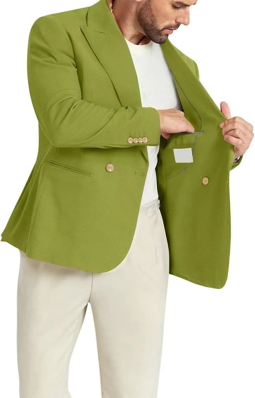 Men's Blazer Knitted Jacket Casual Light Weight Slim Fit Formal Wedding Prom Suit Retro Double-Breasted Jackets Sport Coats