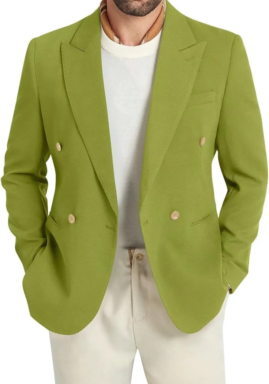 Men's Blazer Knitted Jacket Casual Light Weight Slim Fit Formal Wedding Prom Suit Retro Double-Breasted Jackets Sport Coats