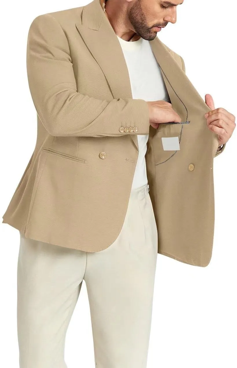 Men's Blazer Knitted Jacket Casual Light Weight Slim Fit Formal Wedding Prom Suit Retro Double-Breasted Jackets Sport Coats