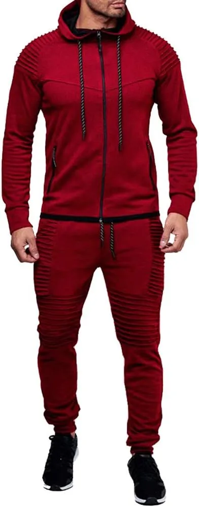 Men's Casual Tracksuit Full Zip Hoodie Sweatsuit Jogging Sports Athletic Sweat Suits