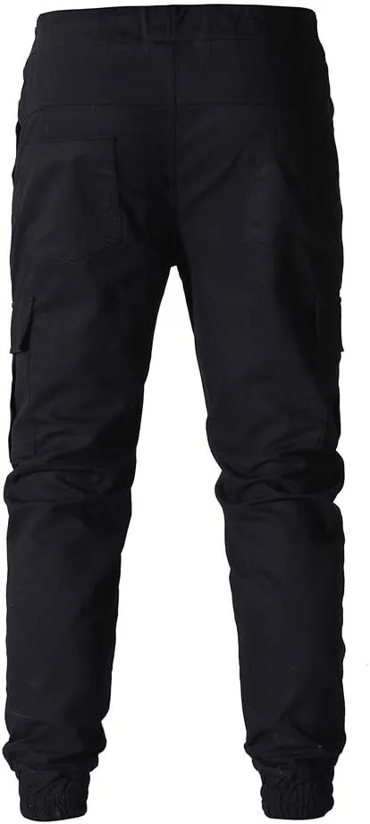 Men's Hiking Twill Chino Cargo Joggers Trousers Slim Fit Lightweight Drawstring Cotton Sweatpants with Multi Pockets