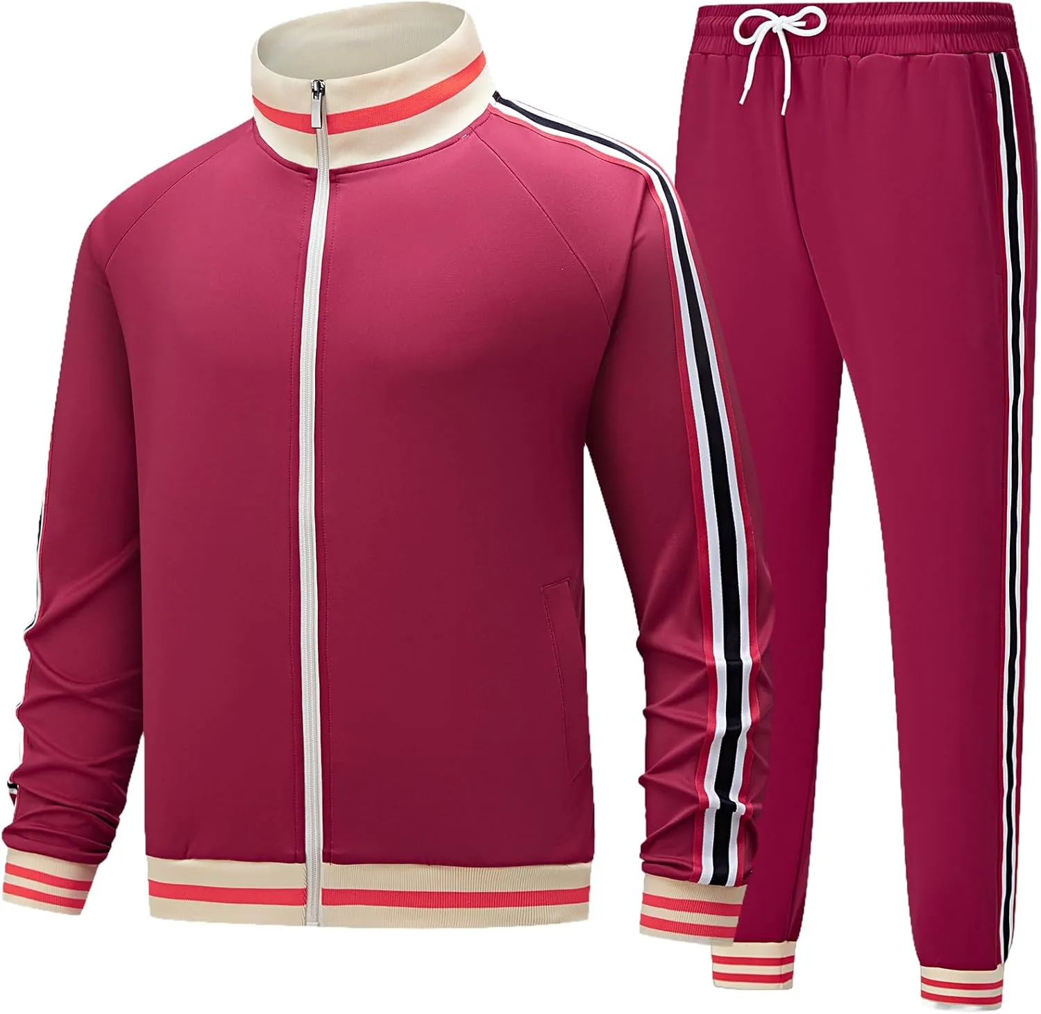 Men's Track suits Sets Long Sleeve Full-zip Sweatsuit Active Jackets and Pants 2 Piece Outfits