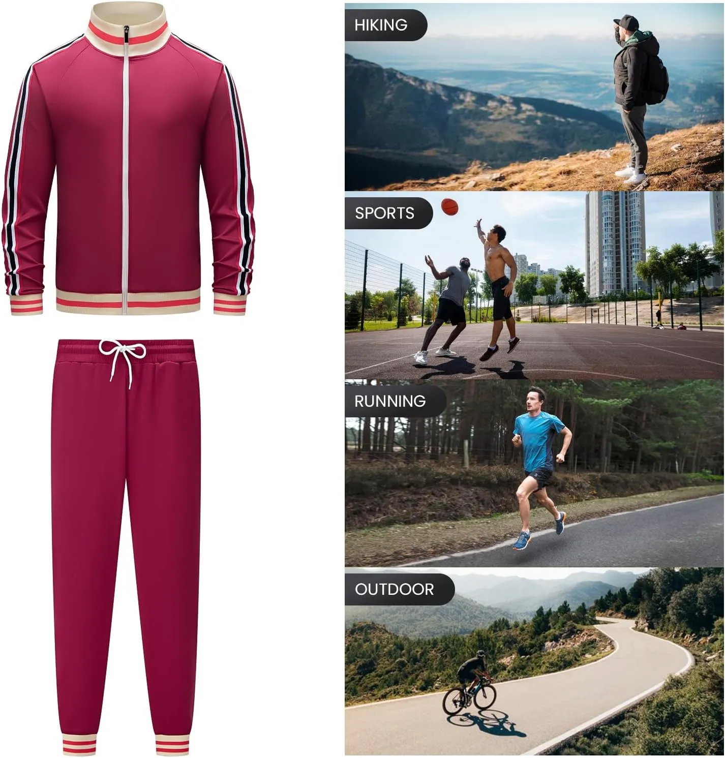 Men's Track suits Sets Long Sleeve Full-zip Sweatsuit Active Jackets and Pants 2 Piece Outfits