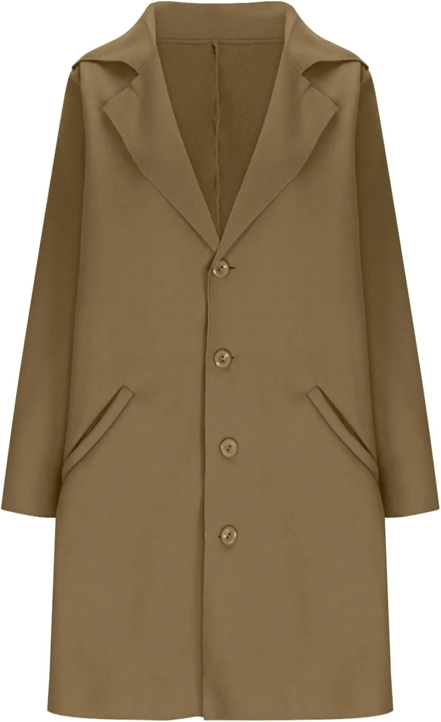 Mid-Length Trench Coats for Women Casual Notched Lapel Wool Single-Breasted Jackets Windbreaker Outerwear Overcoats