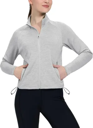 MIER Womens Athletic Jackets Light Weight Cropped Zip Up Workout Running Jacket UPF 50  Full Zip UV Shirts with Pockets