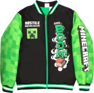 Minecraft Bomber Jacket for Boys, Zip-Up Graphic Print Varsity Jacket for Kids and Toddlers