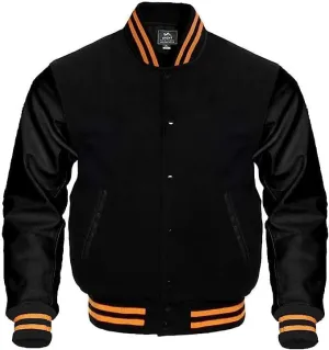 Mount Helicon Mens Green Genuine Wool blend and Leather Sleeves Light Weight Varsity Jacket Letterman Rib Knitting Bomber