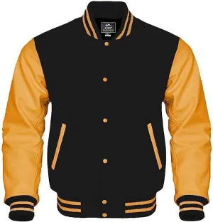 Mount Helicon Mens Green Genuine Wool blend and Leather Sleeves Light Weight Varsity Jacket Letterman Rib Knitting Bomber