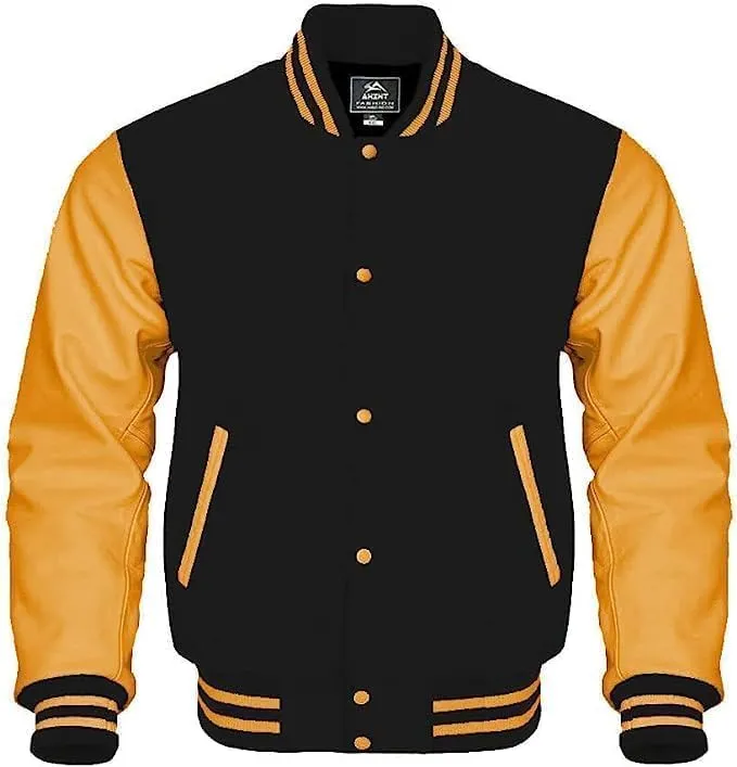 Mount Helicon Mens Green Genuine Wool blend and Leather Sleeves Light Weight Varsity Jacket Letterman Rib Knitting Bomber
