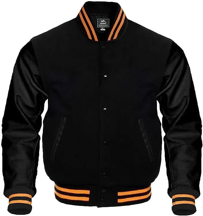 Mount Helicon Mens Green Genuine Wool blend and Leather Sleeves Light Weight Varsity Jacket Letterman Rib Knitting Bomber