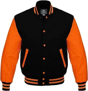 Mount Helicon Mens Green Genuine Wool blend and Leather Sleeves Light Weight Varsity Jacket Letterman Rib Knitting Bomber