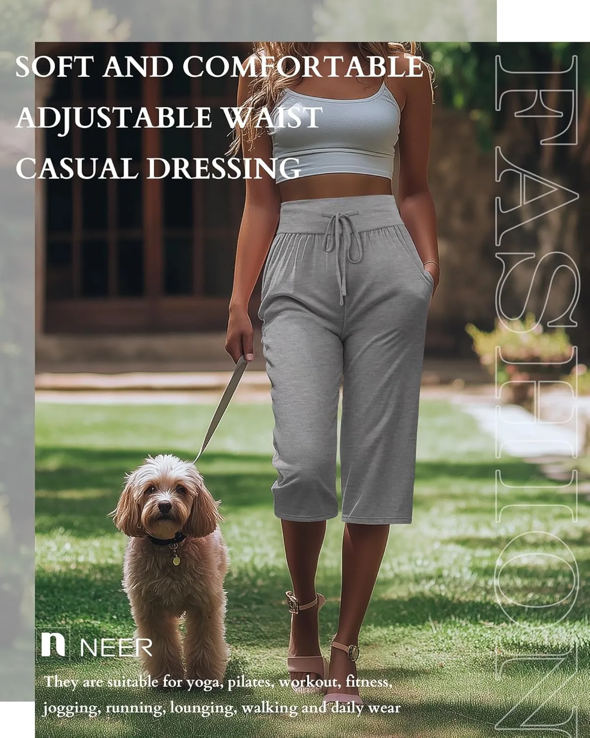 Neer 3 Pack Women's Capri Yoga Pants Cotton Wide Leg Drawstring Loose Sweatpants Comfy Lounge Cropped Pants with Pockets
