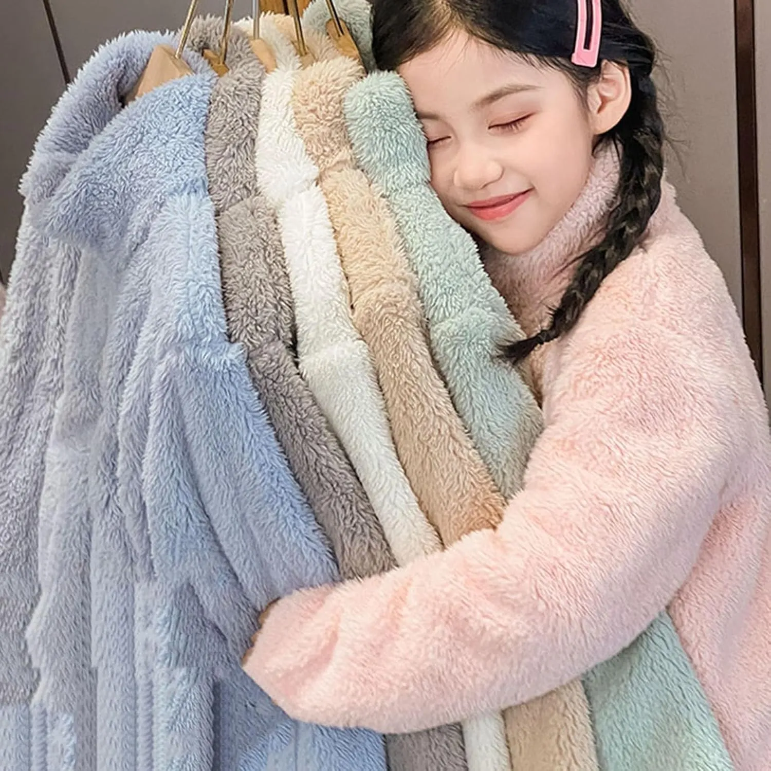 Newborn Baby Girls Warm Cloak Coat Cute Winter Furry Cape Jacket Fluffy Fleece Outwear Long Sleeve Sweet Outfit with Bowknot