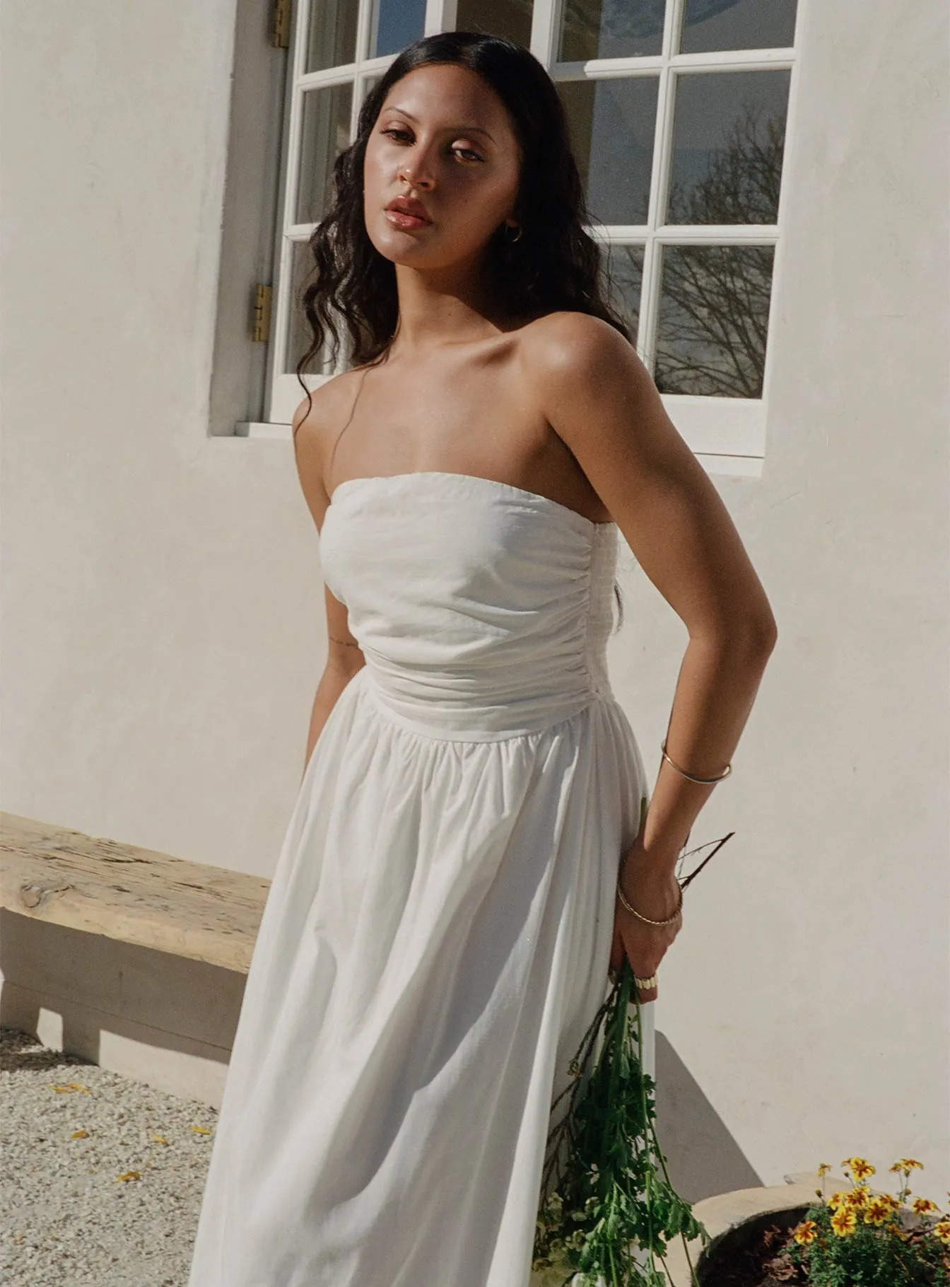 Nicia Strapless Maxi Dress White