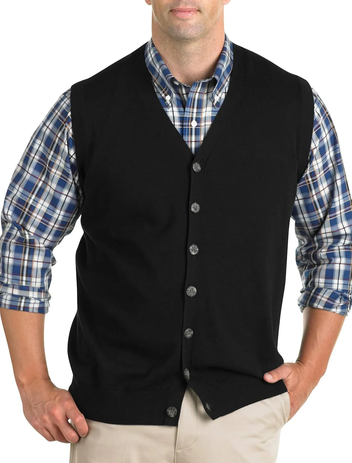 Oak Hill by DXL Big and Tall Button-Front Sweater Vest
