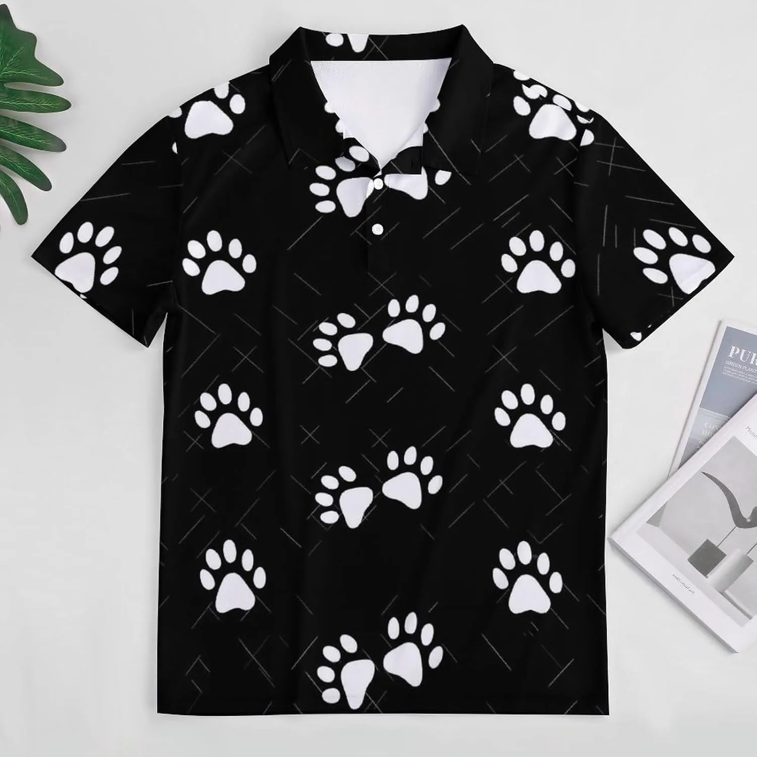 Paw And Check Twill Stripes Mens Polo Shirts Quick Dry Short Sleeve T-shirts Slim Tennis Collared Tees Tops