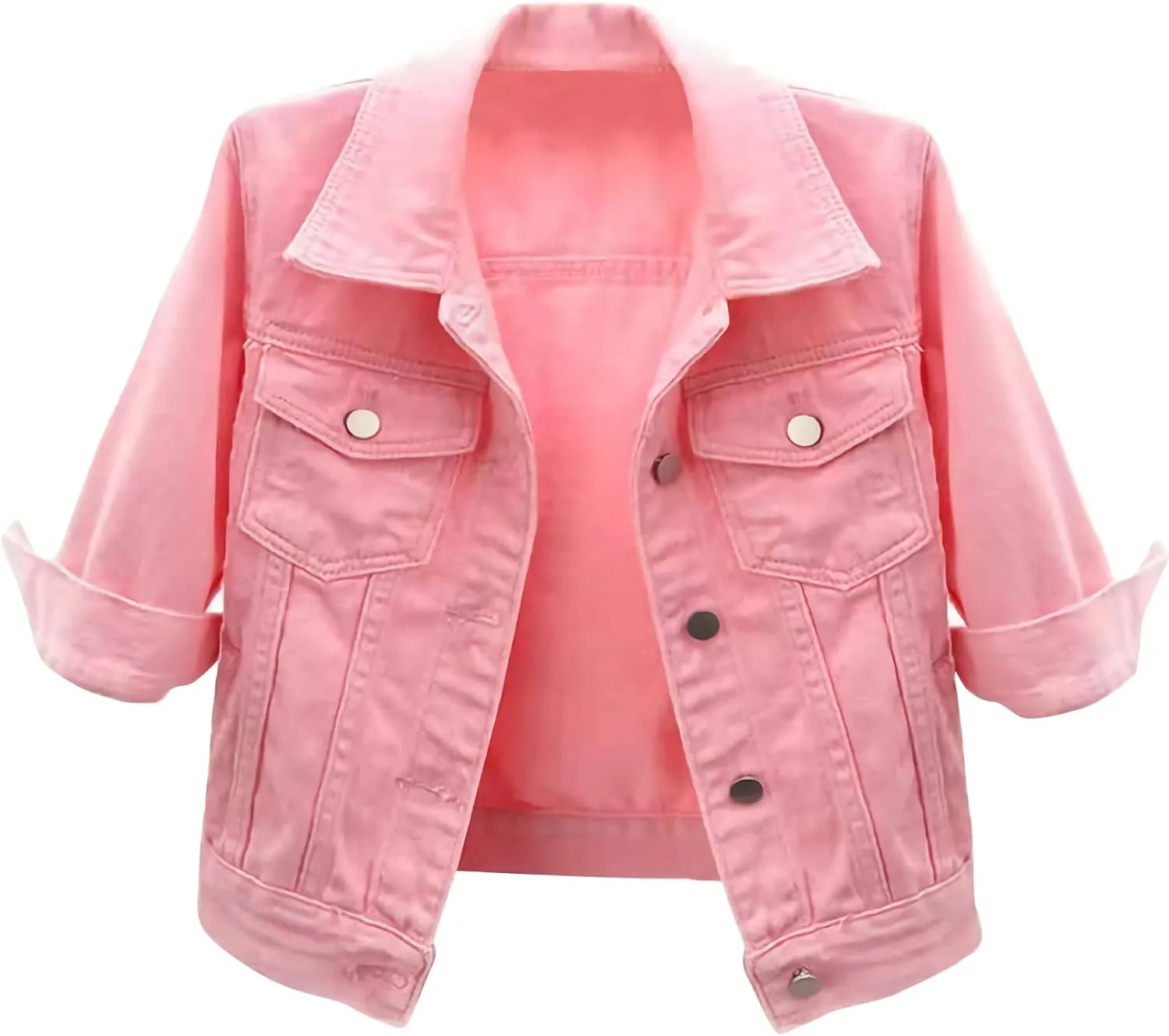 PEHMEA Women 3/4 Sleeve Denim Cropped Jacket Light Short Jean Jackets Outercoat