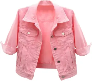 PEHMEA Women 3/4 Sleeve Denim Cropped Jacket Light Short Jean Jackets Outercoat