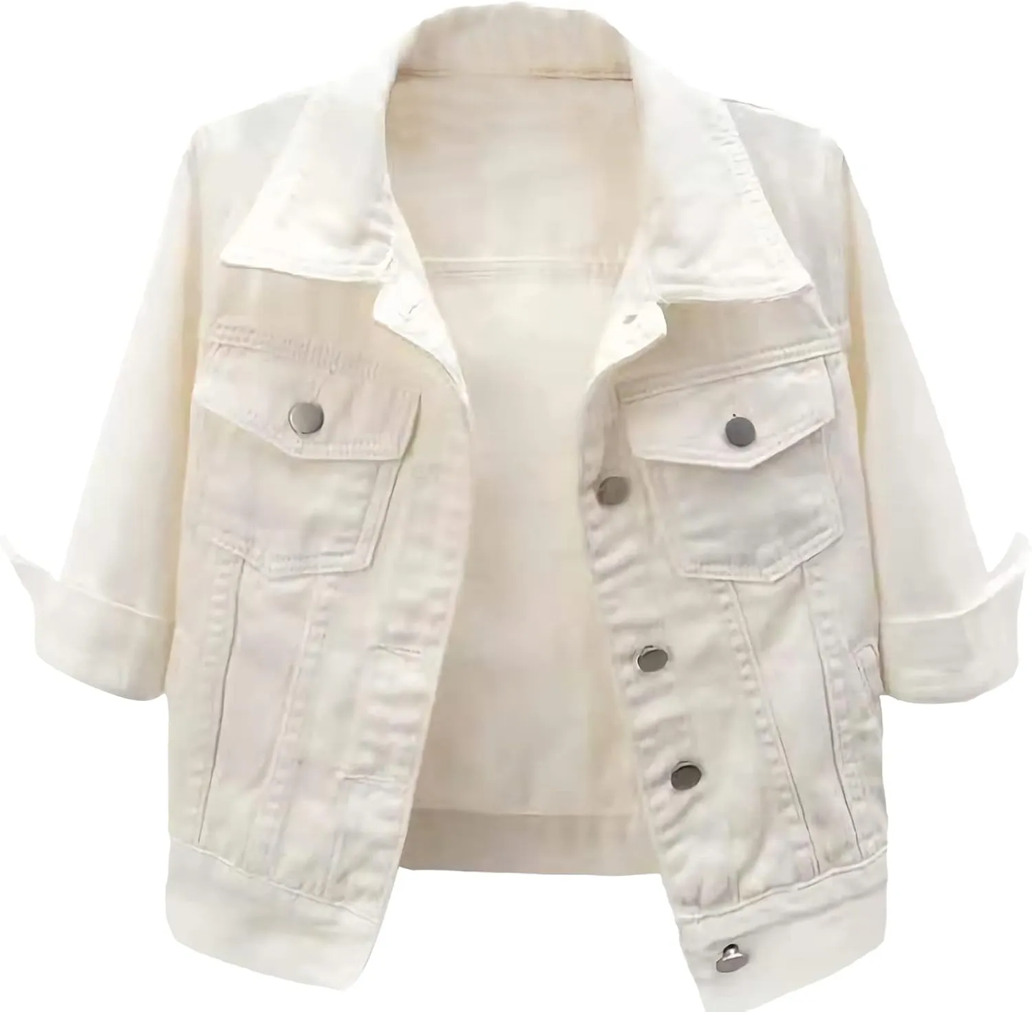 PEHMEA Women 3/4 Sleeve Denim Cropped Jacket Light Short Jean Jackets Outercoat
