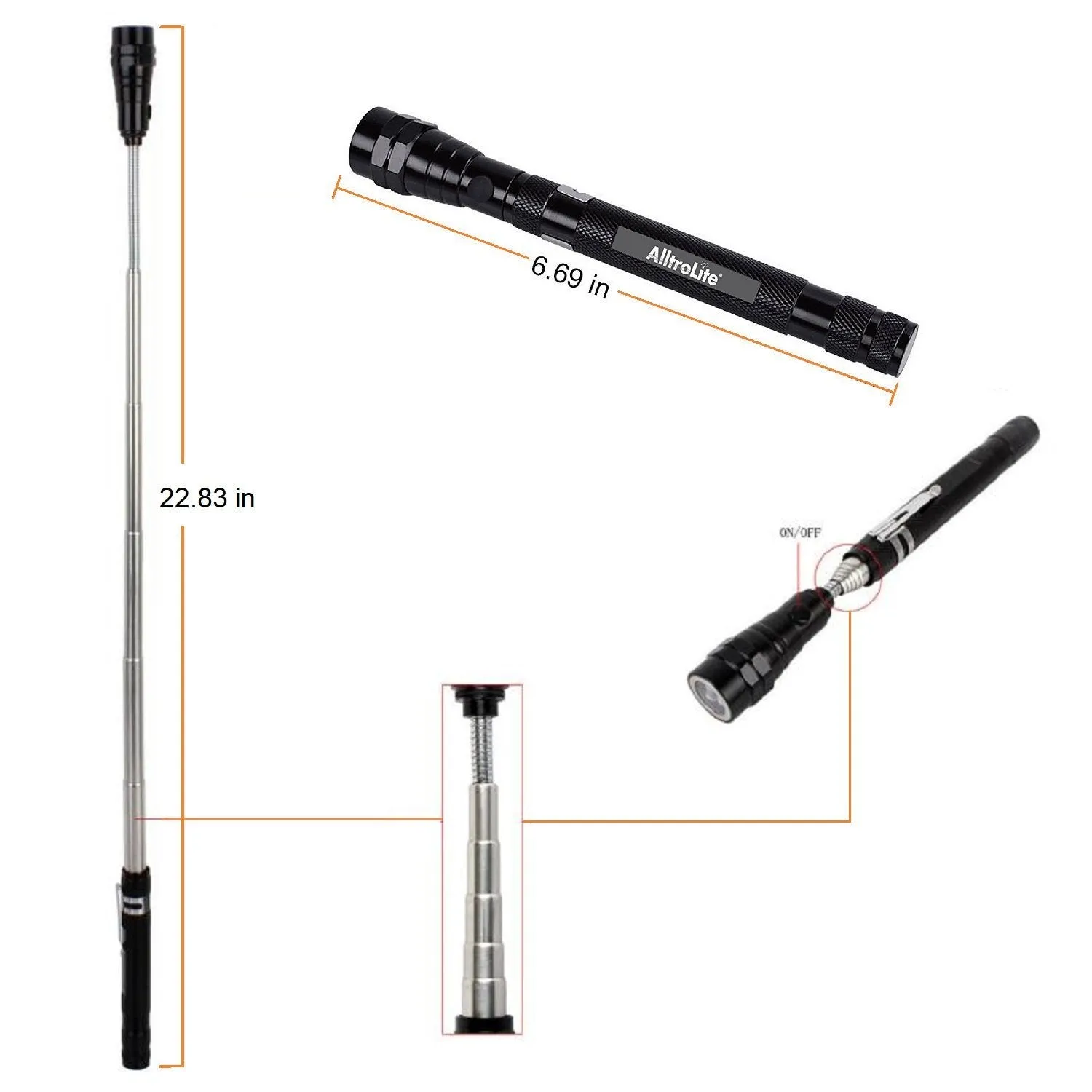 Portable 3 LED Telescopic Flexible Extendable Led Flashlights Torch