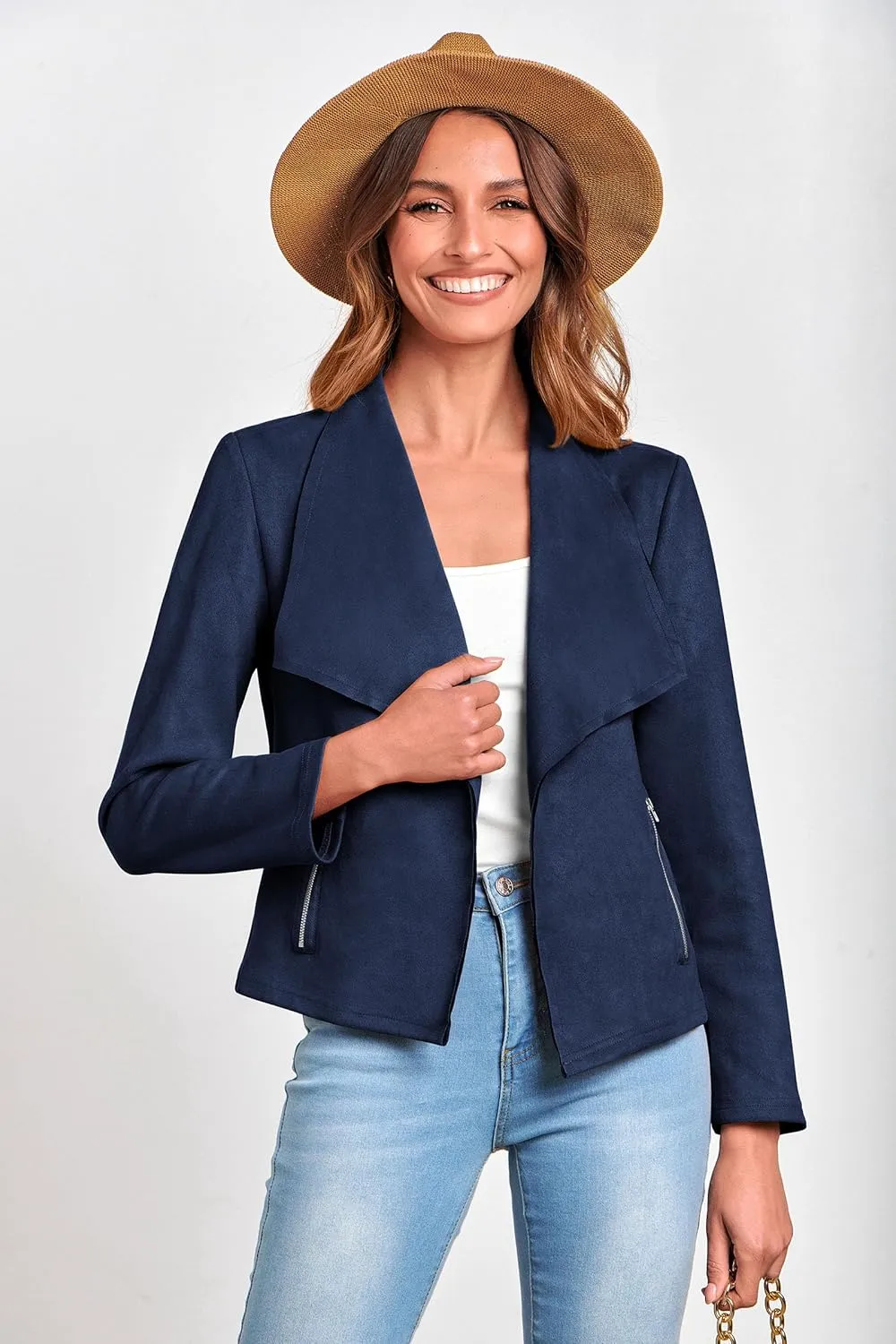PRETTYGARDEN Women's Faux Suede Jackets 2025 Spring Fall Clothes Long Sleeve Open Front Cropped Coat Outwear