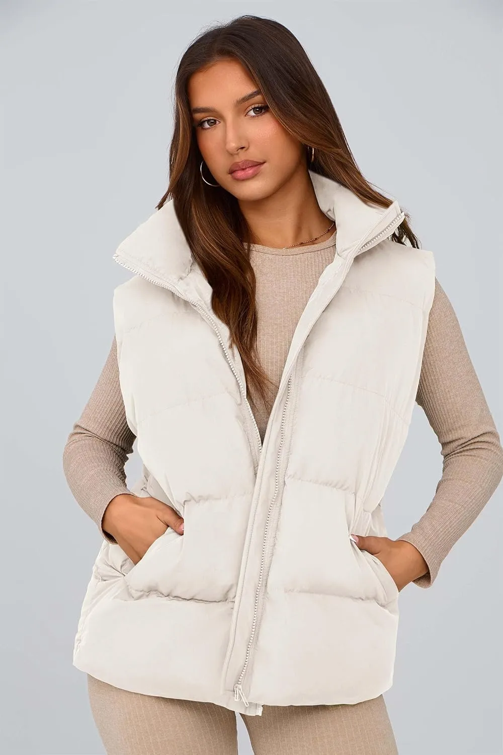 PRETTYGARDEN Women's Puffer Jacket Vests Casual Sleeveless Stand Collar Zip Up Coats Warm Winter Outerwear