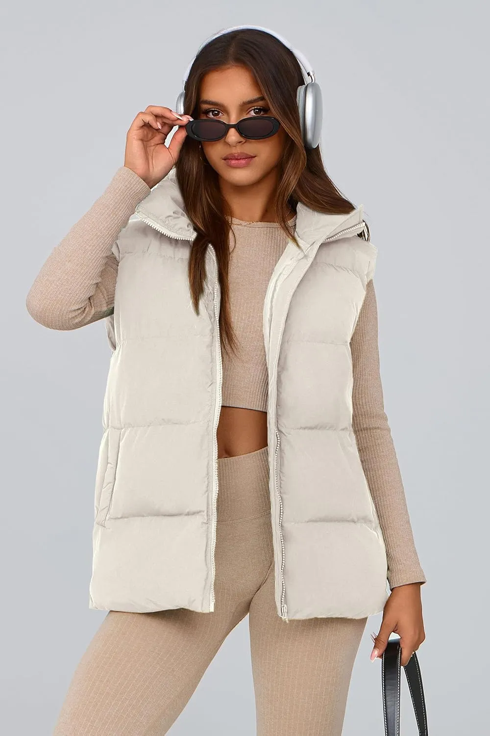 PRETTYGARDEN Women's Puffer Jacket Vests Casual Sleeveless Stand Collar Zip Up Coats Warm Winter Outerwear