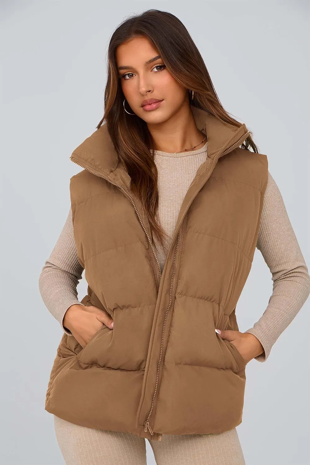 PRETTYGARDEN Women's Puffer Jacket Vests Casual Sleeveless Stand Collar Zip Up Coats Warm Winter Outerwear