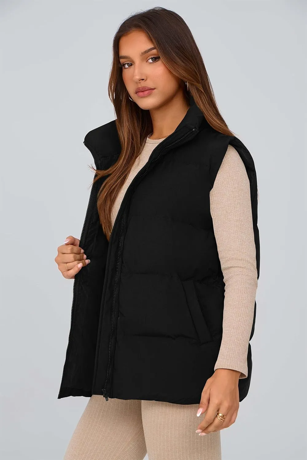 PRETTYGARDEN Women's Puffer Jacket Vests Casual Sleeveless Stand Collar Zip Up Coats Warm Winter Outerwear