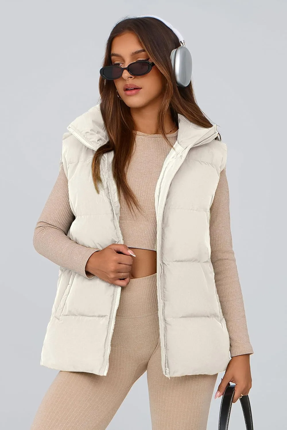 PRETTYGARDEN Women's Puffer Jacket Vests Casual Sleeveless Stand Collar Zip Up Coats Warm Winter Outerwear