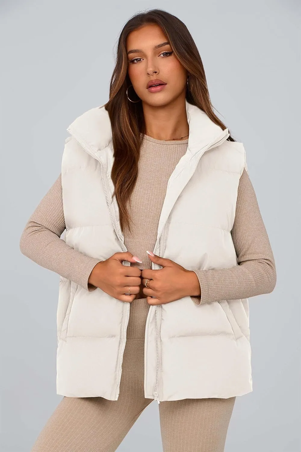 PRETTYGARDEN Women's Puffer Jacket Vests Casual Sleeveless Stand Collar Zip Up Coats Warm Winter Outerwear