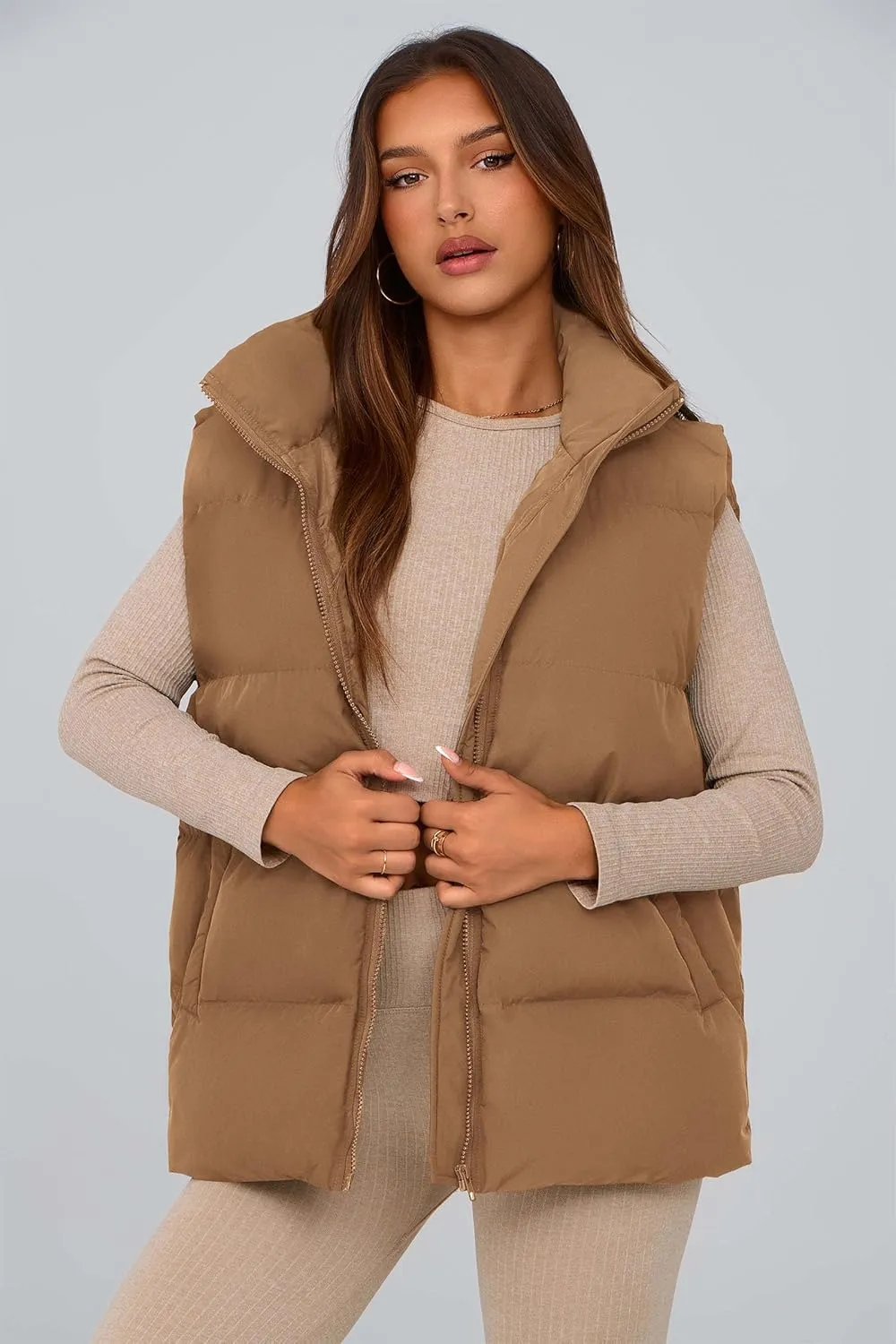 PRETTYGARDEN Women's Puffer Jacket Vests Casual Sleeveless Stand Collar Zip Up Coats Warm Winter Outerwear