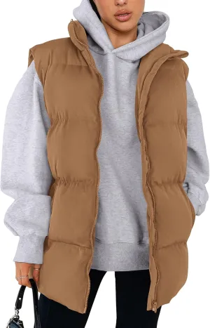PRETTYGARDEN Women's Puffer Jacket Vests Casual Sleeveless Stand Collar Zip Up Coats Warm Winter Outerwear