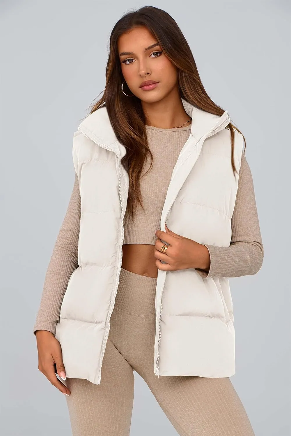 PRETTYGARDEN Women's Puffer Jacket Vests Casual Sleeveless Stand Collar Zip Up Coats Warm Winter Outerwear