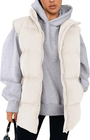 PRETTYGARDEN Women's Puffer Jacket Vests Casual Sleeveless Stand Collar Zip Up Coats Warm Winter Outerwear