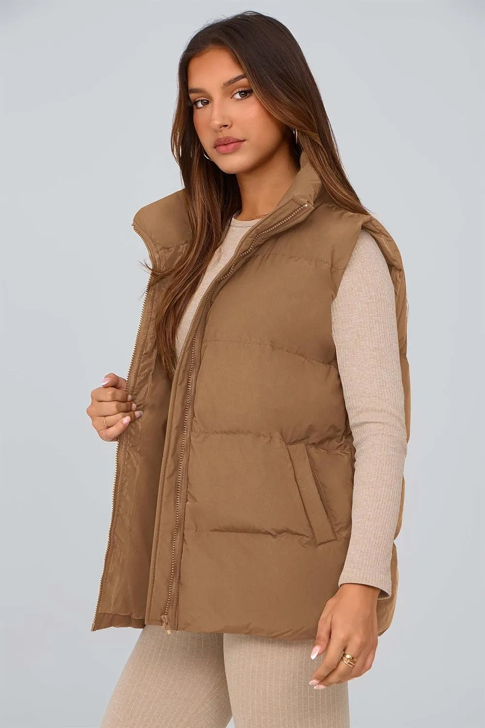 PRETTYGARDEN Women's Puffer Jacket Vests Casual Sleeveless Stand Collar Zip Up Coats Warm Winter Outerwear