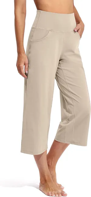Promover Capri Pants for Women Wide Leg Yoga Cropped Pants with Pockets Loose Casual Summer Pants