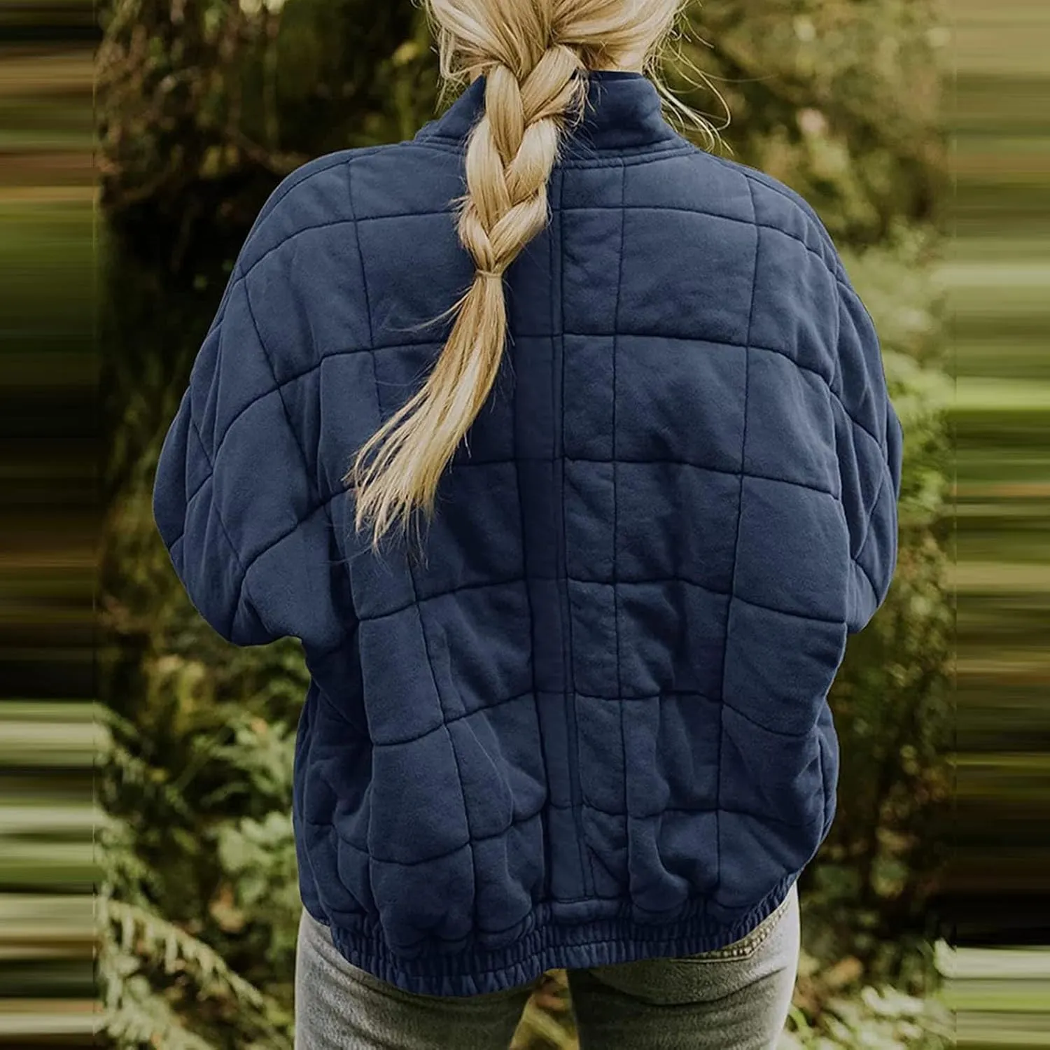 Quilted Jackets for Women Lightweight Dolman Sleeve Down Coats Zipper Padded Bomber Jackets Outwear with Pocket
