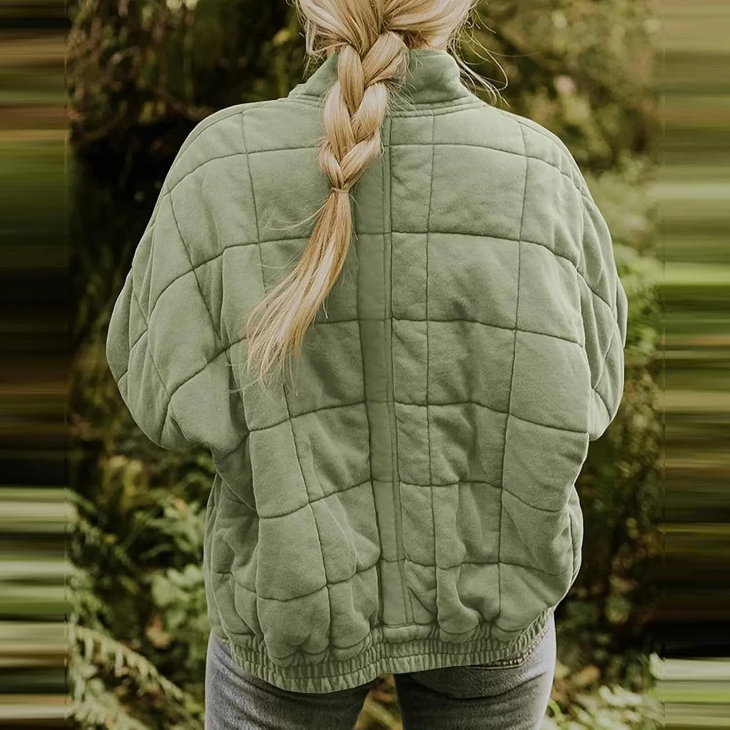 Quilted Jackets for Women Lightweight Dolman Sleeve Down Coats Zipper Padded Bomber Jackets Outwear with Pocket