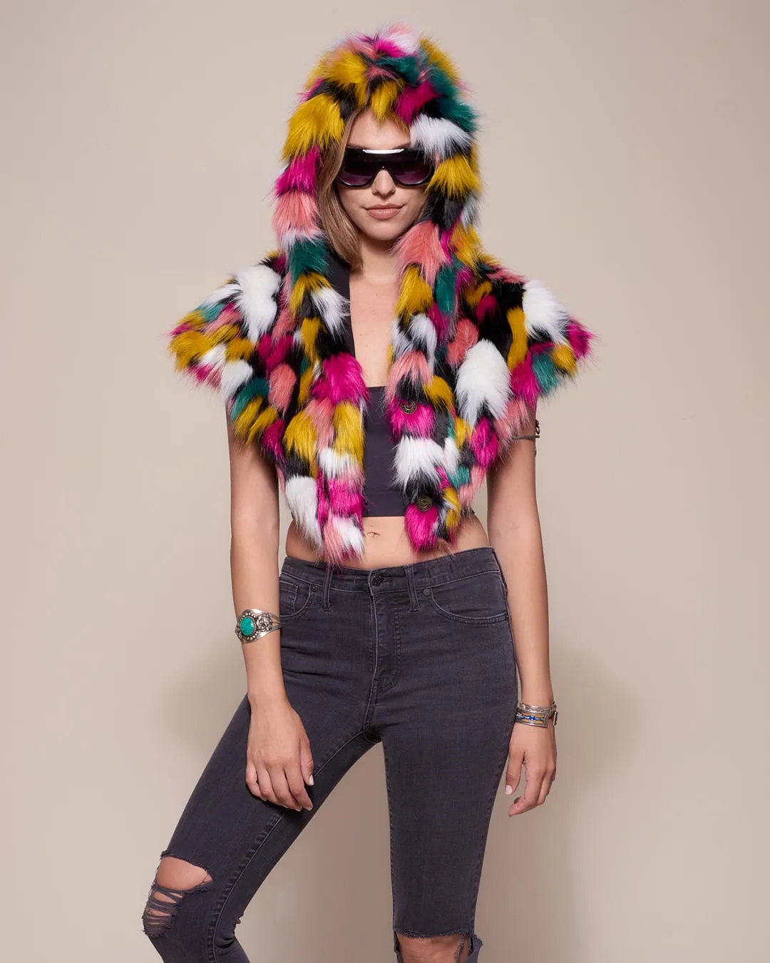 Rainbow Butterfly Hooded Faux Fur Shawl | Women's