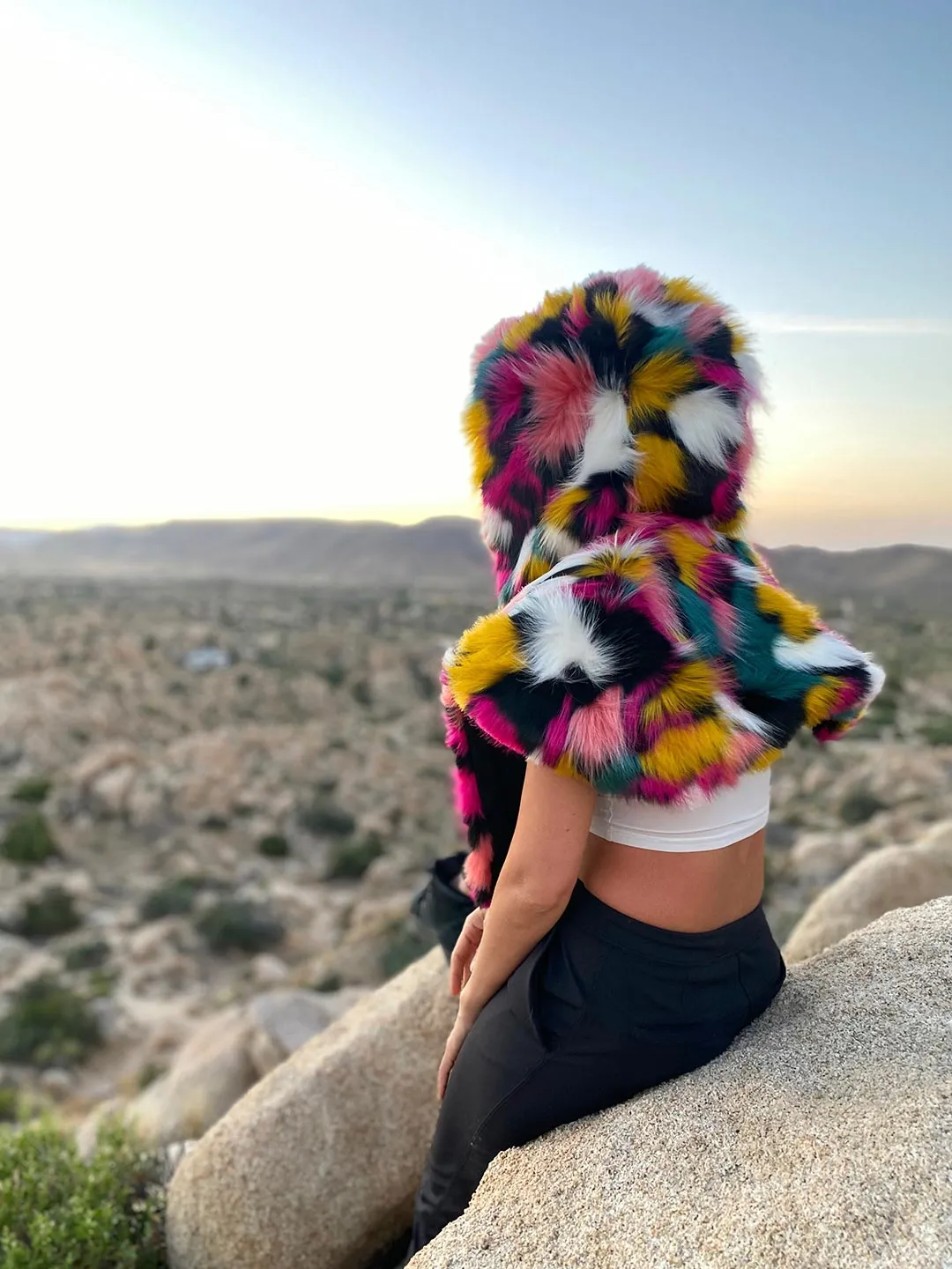 Rainbow Butterfly Hooded Faux Fur Shawl | Women's