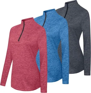 Real Essentials 3 Pack: Womens Dry-Fit Long Sleeve Quarter Zip & Full Zip Up Hoodie Workout Jacket (Available in Plus)