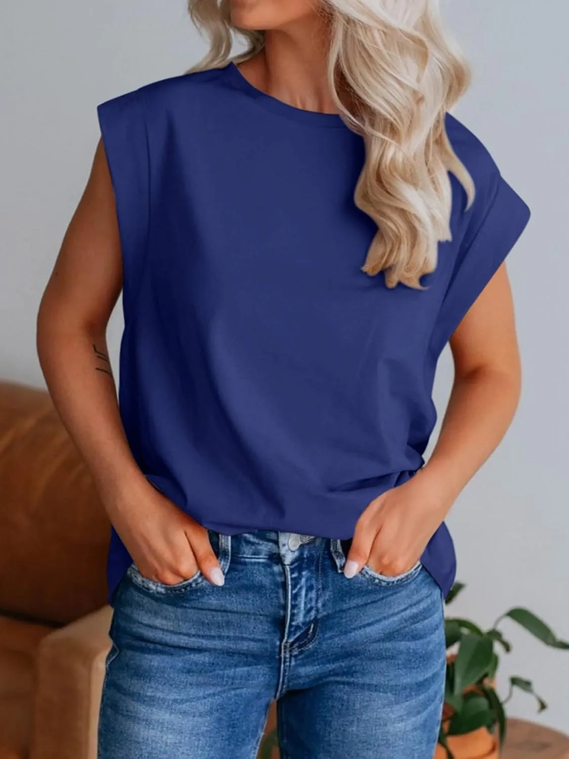 REORIA Womens Summer Cap Sleeve Cotton Tank Tops 2025 Fashion Outfits Loose Fit Dressy Basic Tees Shirts