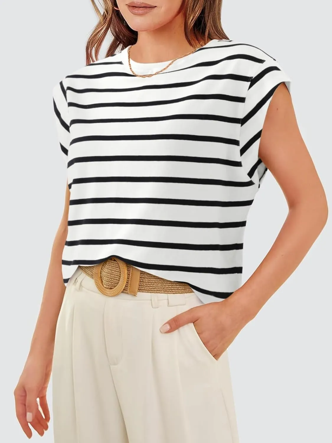 REORIA Womens Summer Cap Sleeve Cotton Tank Tops 2025 Fashion Outfits Loose Fit Dressy Basic Tees Shirts
