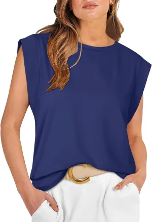REORIA Womens Summer Cap Sleeve Cotton Tank Tops 2025 Fashion Outfits Loose Fit Dressy Basic Tees Shirts
