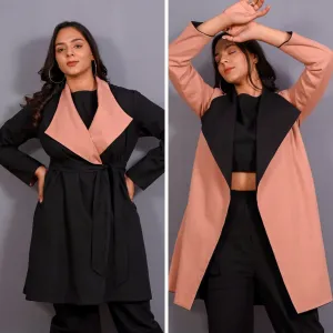 Reversible English Rose and Black Warm Cotton Flannel Front Open Overlay Coat