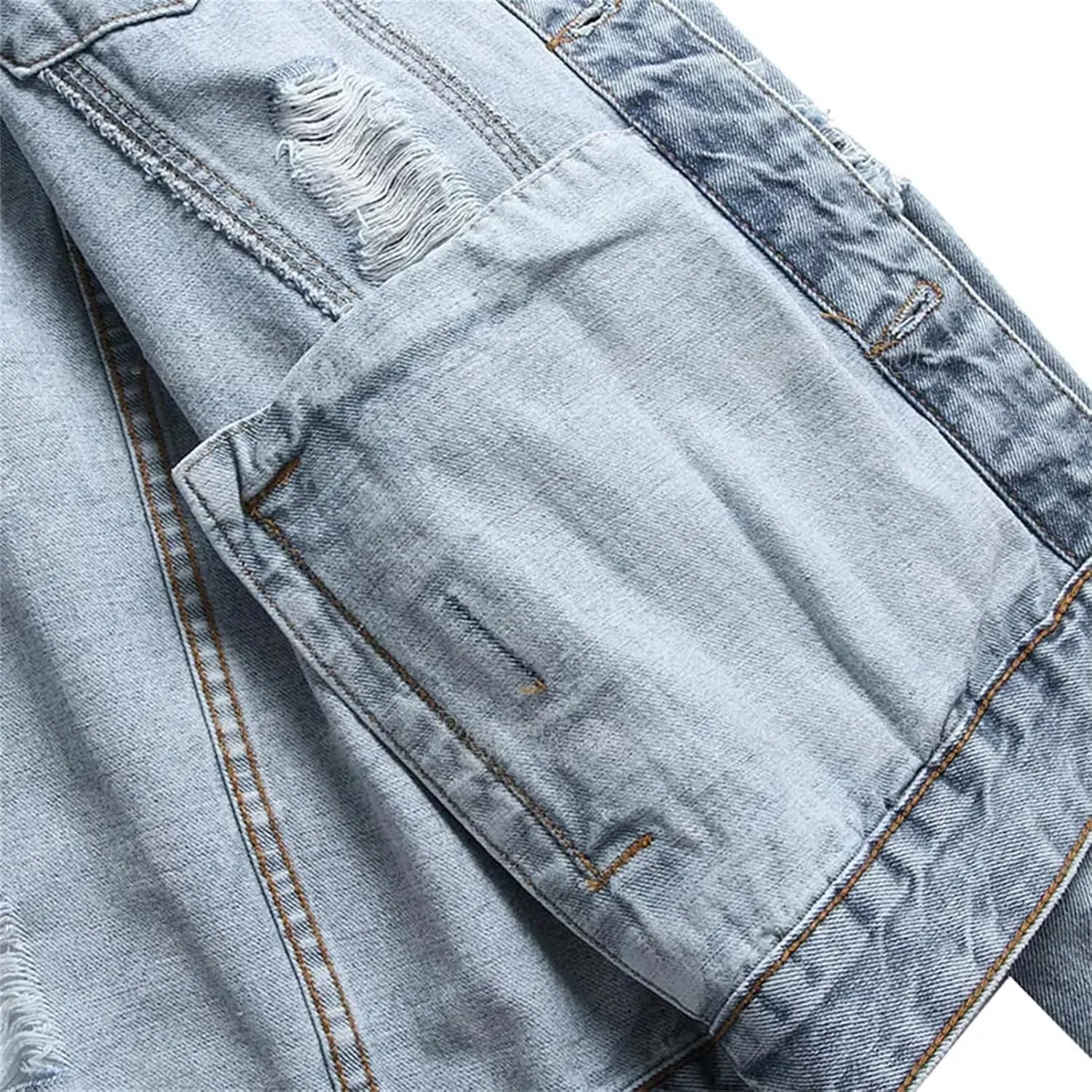Ripped Slim-Fit Men's Pants Sets Light Blue Long Sleeve Denim Jacket And Jeans 2Pcs Set